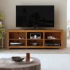 Farmhouse TV Stand in Amber Brown Wood Finish - for TVs up to 70-inch