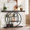 Modern 41-inch Circular Base Foyer Entryway Table with Black Wood Finish Shelves