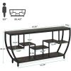 Modern Industrial 70-inch Long Narrow Console Sofa Table with Black Wood Shelves