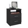 Modern 2-Drawer Nightstand End Table with Open Shelf in Black Wood Finish
