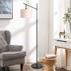 63-inch Black Modern Arc Floor Lamp with Beige Linen Drum Shade