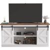 Farmhouse TV Stand in White Wood Finish with Sliding Doors for TV up to 65-inch