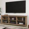 Farmhouse Style TV Stand with 6 Storage Compartments in Brown Oak Wood Finish