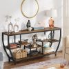 Industrial Modern 70-inch Long Narrow Console Sofa Table with Brown Wood Shelves