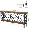 Modern 70-inch Long Narrow Console Sofa Table with Brown Wood Top and Shelf