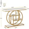 Modern Round Gold Metal Frame Foyer Console Table with White Faux Marble Shelves