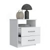 Modern 2-Drawer Nightstand with Open Shelf in White Wood Finish
