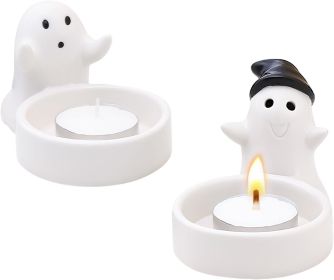 Set of 2 Cute Ghost Tealight Candle Holders, Halloween Decorations Indoor