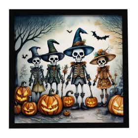 Calacas Skeletons Spooky Halloween Framed Metal Print Bathroom, Kitchen, Office, Home Decor Wall Art Ready to Hang, Square, 8X8