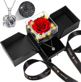 Preserved Red Real Rose with Heart I Love You Necklace -Mothers Day Gifts for Mom Her Wife Girlfriend Grandma on Valentines Mothers Day Christmas (Color: Red)