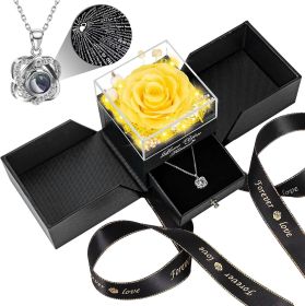 Preserved Red Real Rose with Heart I Love You Necklace -Mothers Day Gifts for Mom Her Wife Girlfriend Grandma on Valentines Mothers Day Christmas (Color: Yellow)