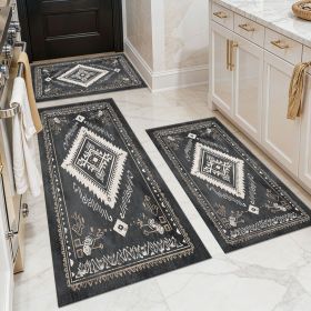 Three-piece kitchen rug set, non-slip and washable, abstract pattern kitchen hallway rug, soft and comfortable, suitable for sinks, floors, entra (Main Material: Polyester, Main Color: White)